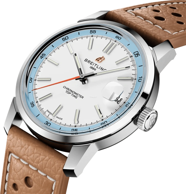 Breitling,Top Time 38mm,38mm,Stainless Steel,White,Blue,Automatic,Day,78hours,AB3113281A1X1