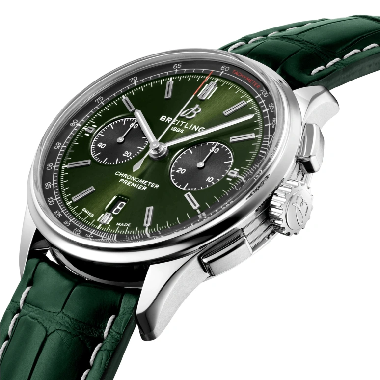 Breitling,Premier 42mm,42mm,Stainless Steel,Green,Grey,Automatic,Chronograph,Day,AB0118221L1P1