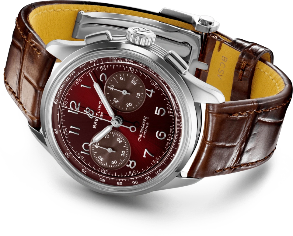 Breitling,Premier 40mm,40mm,Stainless Steel,Red,Handwound,Chronograph,70hours,AB0930D41K1P1