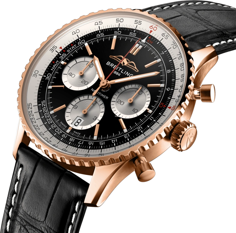 Breitling,Navitimer 43mm,43mm,Red Gold,Black,Automatic,Chronograph,Day,RB0138211B1P1