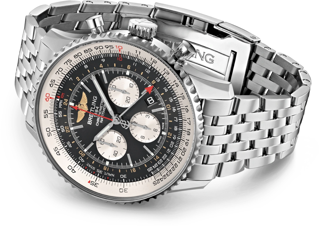 Breitling,Navitimer 48mm,48mm,Stainless Steel,Black,White,Automatic,Chronograph,Day,AB0441211B1A1