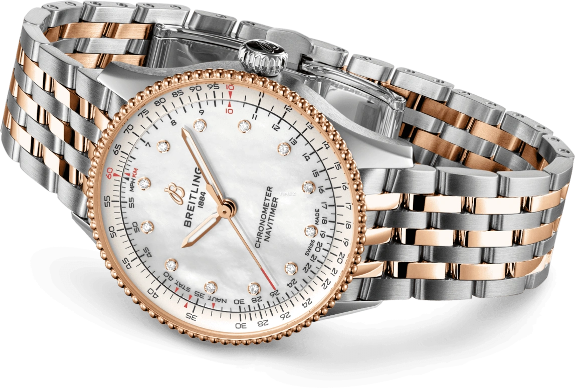 Breitling,Navitimer 36mm,36mm,Stainless Steel,Red Gold,White,Automatic,Chronograph,Sapphire,Crystal Glass,U17327211A1U1
