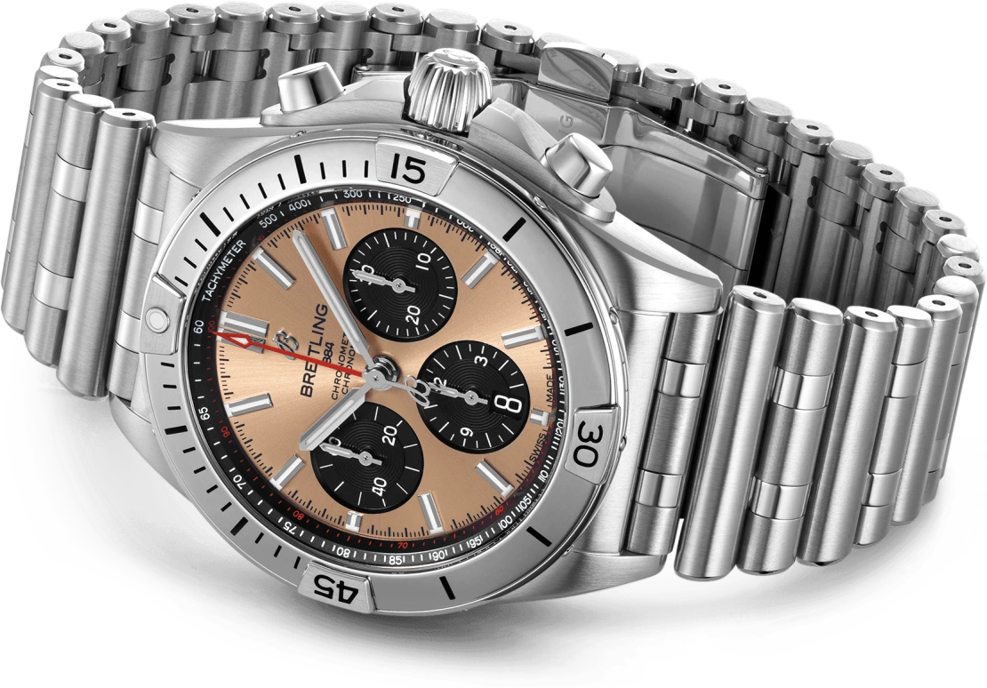 Breitling,Chronomat 42mm,42mm,Stainless Steel,Pink,Automatic,Chronograph,Day,Column Wheel,AB0134101K1A1