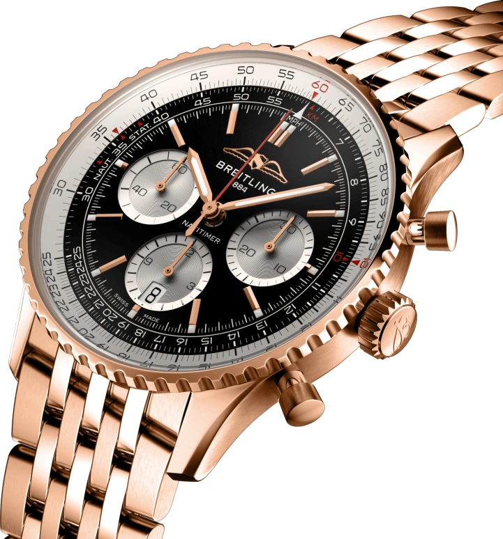 Breitling,Navitimer 43mm,43mm,Red Gold,Black,Automatic,Chronograph,Day,RB0138211B1R1