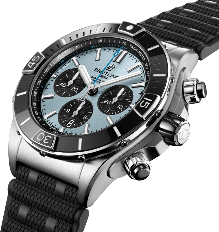 Breitling,Chronomat 44mm,44mm,Stainless Steel,Platinum,Blue,Automatic,70hours,In-house Caliber,PB0136251C1S1
