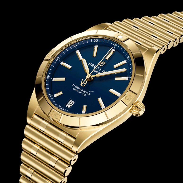 Breitling,Chronomat 36mm,36mm,Yellow Gold,Blue,Automatic,Day,Sapphire,Crystal Glass,K103801A1C1K1