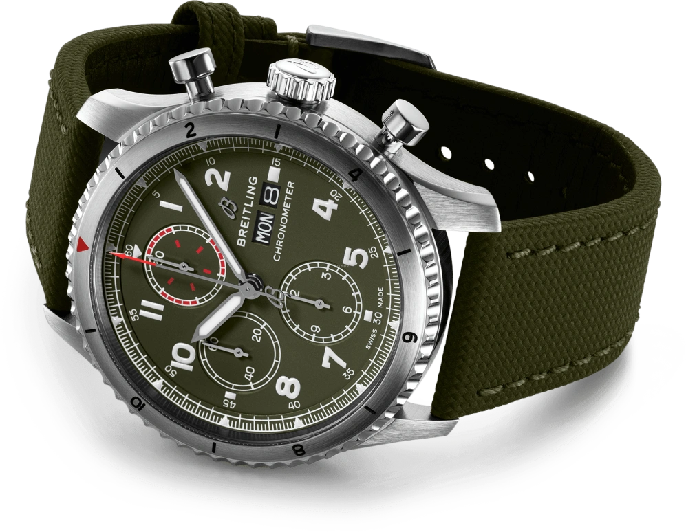 Breitling,Aviatior 8 43mm,43mm,Stainless Steel,Green,Automatic,Chronograph,Date,Compass,A133161A1L1X1