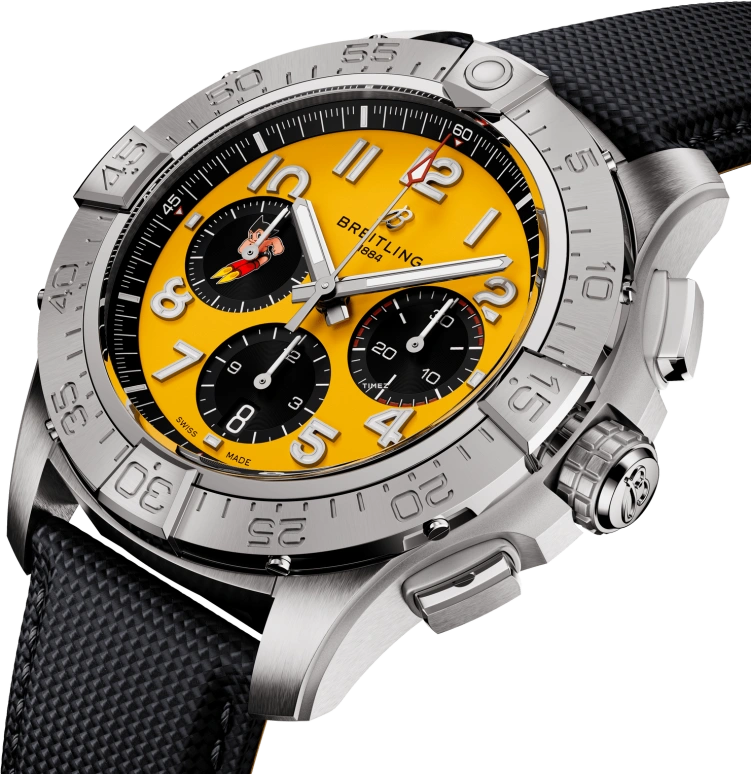 Breitling,Avenger 44mm,44mm,Stainless Steel,Yellow,Automatic,Chronograph,Day,AB01476A1I1X1