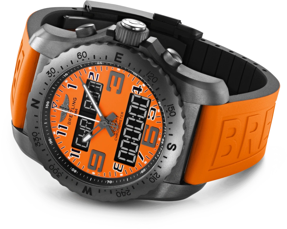 Breitling,Cockpit B50 46mm,46mm,Titanium,Orange,Quartz,Countdown,Chronograph,Perpetual Calendar,Month,In-house Caliber,Sapphire,VB50106A1O1S1