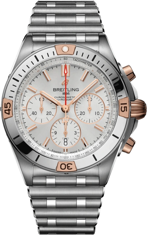 Breitling,Chronomat 42mm,42mm,Red Gold,Stainless Steel,Silver,Automatic,Chronograph,Day,Column Wheel,IB0134101G1A1