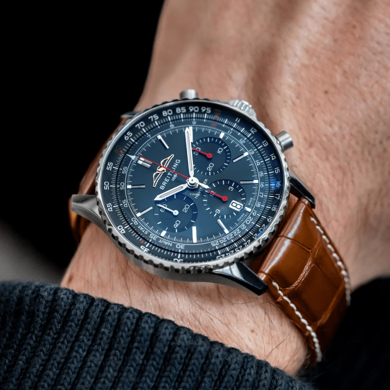 Breitling,Navitimer 43mm,43mm,Stainless Steel,Blue,Automatic,Chronograph,Day,AB01383A1C1P1