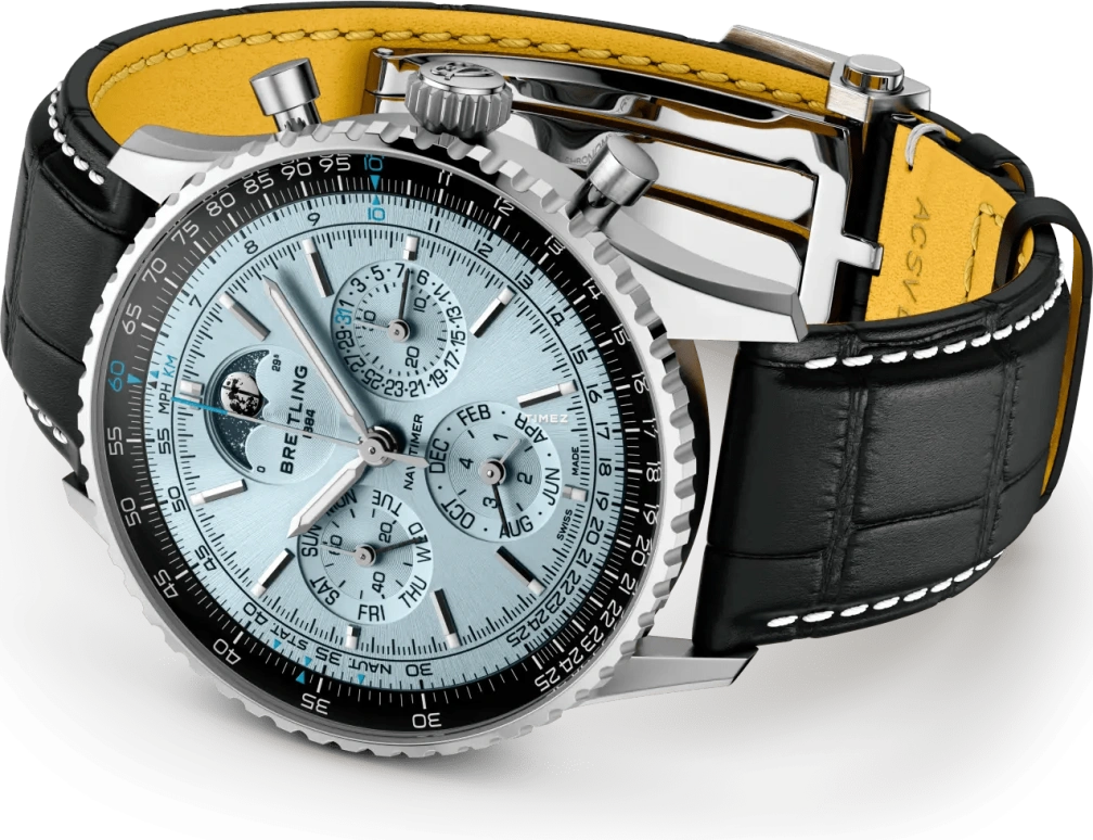 Breitling,Navitimer 43mm,43mm,Platinum,Stainless Steel,Ice Blue,Automatic,Chronograph,Moonphase,Perpetual Calendar,Leap Year,96hours,In-house Caliber,PB1920251C1P1