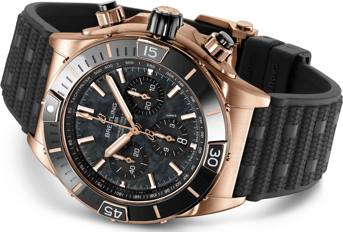 Breitling,Chronomat 44mm,44mm,Red Gold,Black,Automatic,Chronograph,Day,RB01365A1B1S1