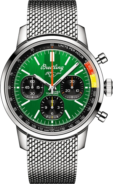 Breitling,Top Time 41mm,41mm,Stainless Steel,Green,Automatic,Chronograph,Sapphire,Crystal Glass,AB01762A1L1A1
