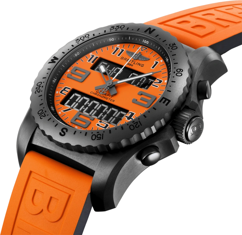 Breitling,Cockpit B50 46mm,46mm,Titanium,Orange,Quartz,Countdown,Chronograph,Perpetual Calendar,Month,In-house Caliber,Sapphire,VB50106A1O1S1