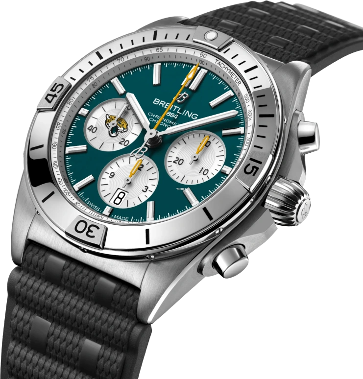 Breitling,Chronomat 42mm,42mm,Stainless Steel,Blue,Green,White,Automatic,Chronograph,Day,AB01342B1L3S1