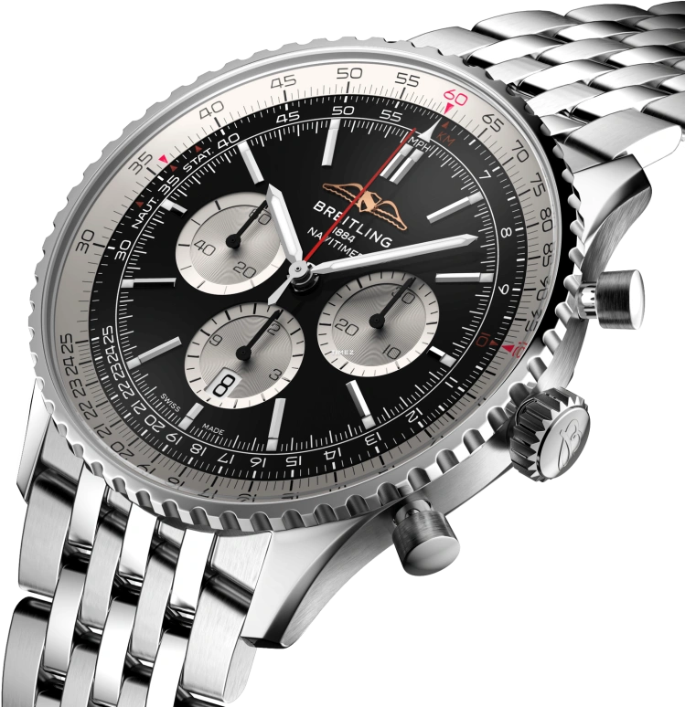 Breitling,Navitimer 46mm,46mm,Stainless Steel,Black,Automatic,Chronograph,Day,AB0137211B1A1