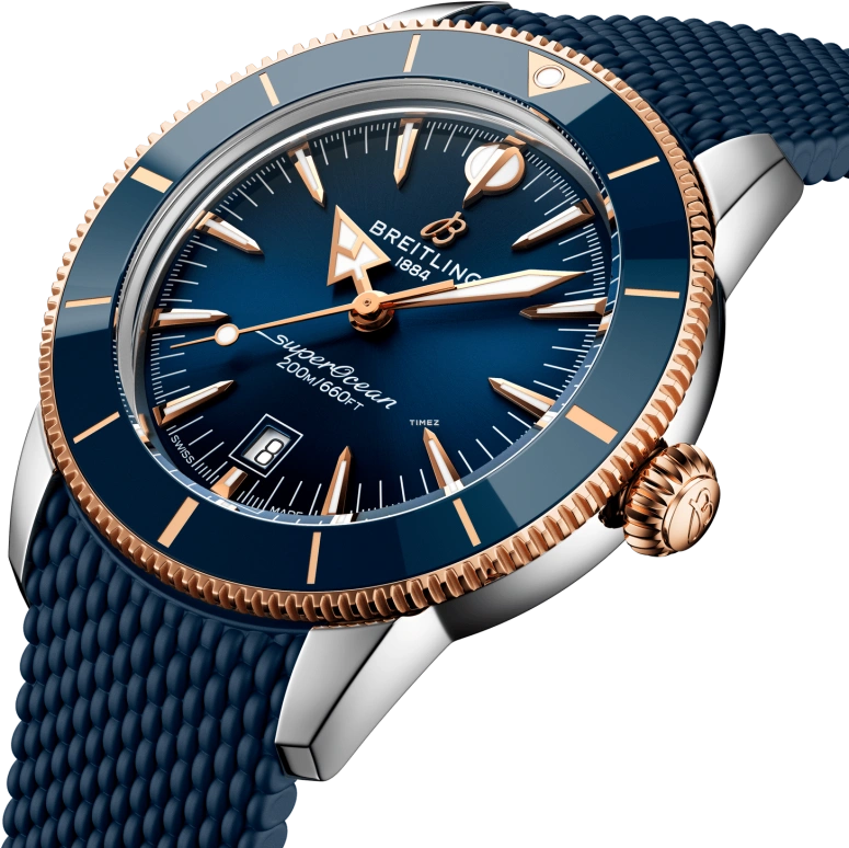 Breitling,Superocean Heritage 44mm,44mm,Stainless Steel,Red Gold,Blue,Automatic,Day,70hours,UB3112161C1S1