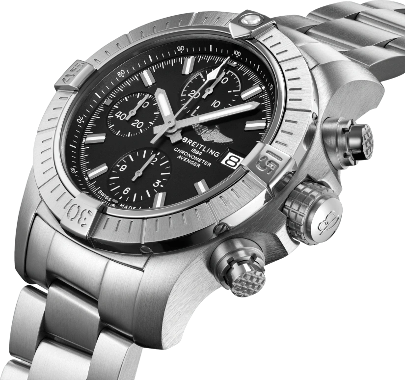 Breitling,Avenger 43mm,43mm,Stainless Steel,Black,Automatic,42hours,In-house Caliber,A13385101B1A1