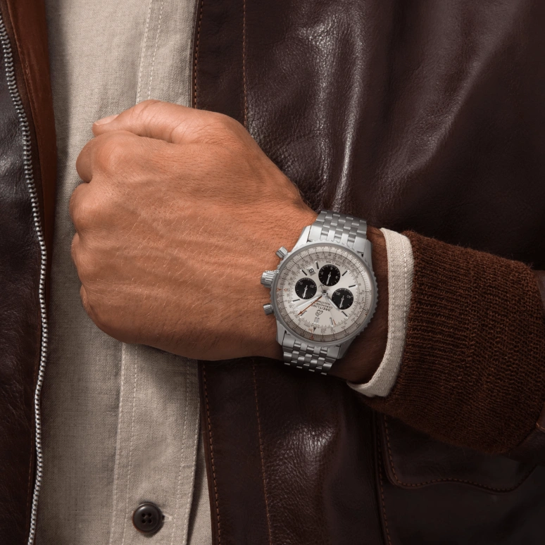 Breitling,Navitimer 45mm,45mm,Stainless Steel,White,Automatic,Chronograph,Day,Rattrapante,AB0311211G1A1