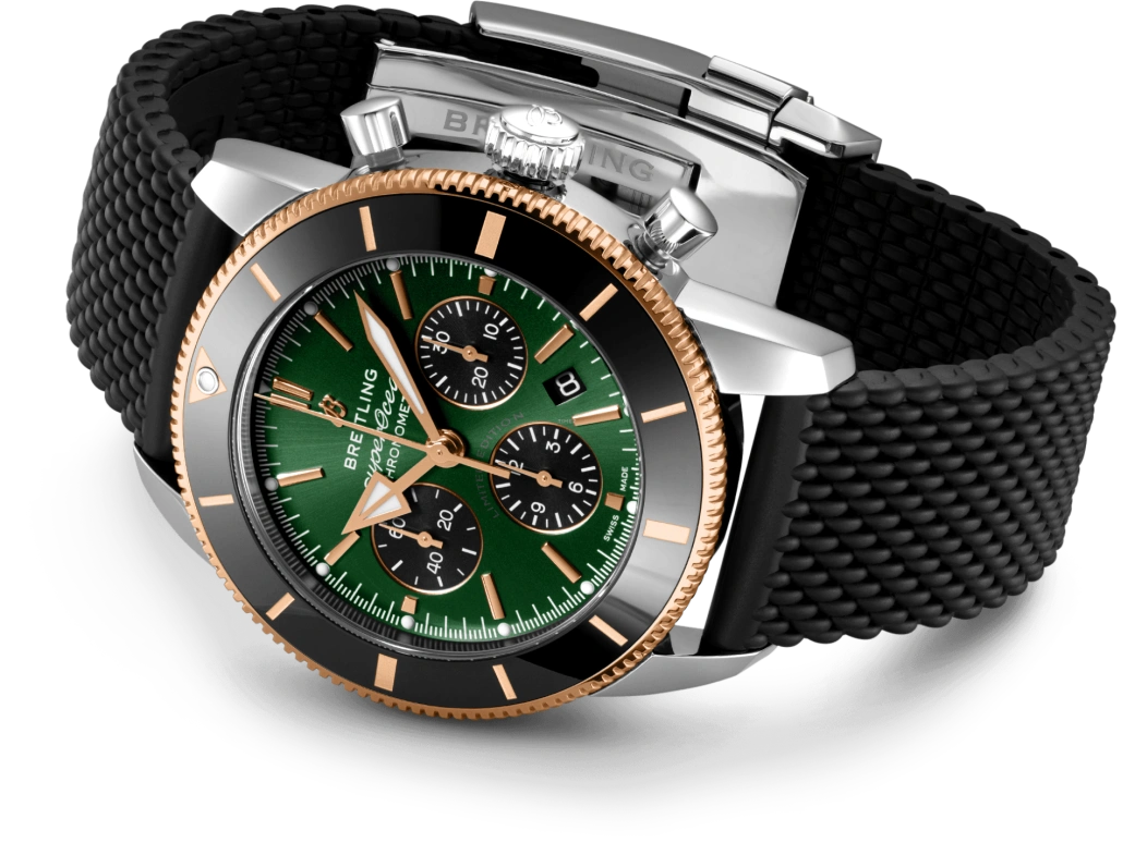 Breitling,Superocean Heritage 44mm,44mm,Red Gold,Stainless Steel,Green,Automatic,Chronograph,Day,UB01622A1L1S1