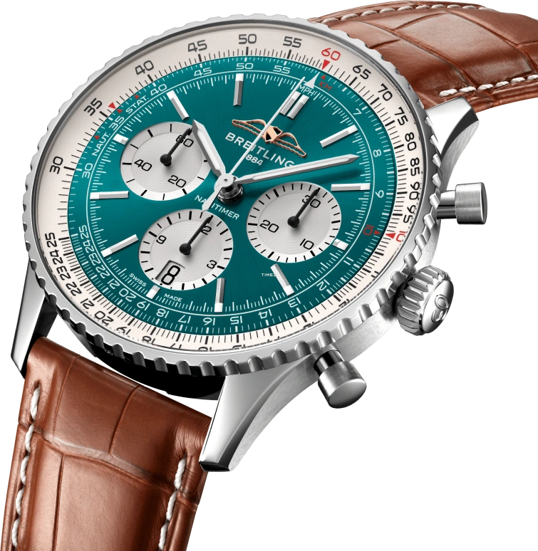Breitling,Navitimer 43mm,43mm,Stainless Steel,Green,Automatic,Chronograph,Day,AB01388A1L1P1