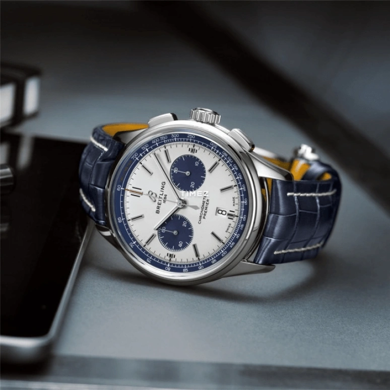 Breitling,Premier 42mm,42mm,Stainless Steel,Blue,White,Automatic,Chronograph,Day,AB01186A1G1P1