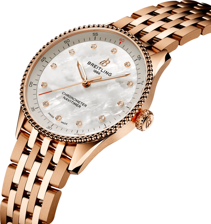 Breitling,Navitimer 32mm,32mm,Red Gold,White,Quartz,Chronograph,Sapphire,Crystal Glass,R77320E61A1R1