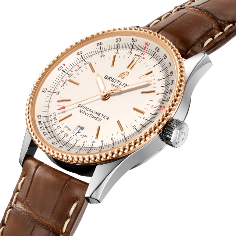 Breitling,Navitimer 38mm,38mm,Red Gold,Stainless Steel,Silver,Automatic,Chronograph,Date,Anti-magnetic,U17325211G1P1