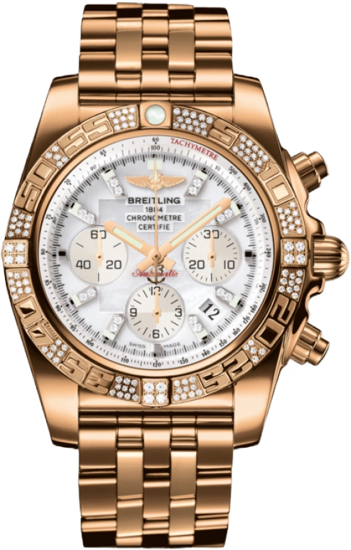 Breitling,Chronomat 44mm,44mm,Rose Gold,White,Automatic,Chronograph,Day,Column Wheel,HB0110AE,HB0110AE/A698/375H