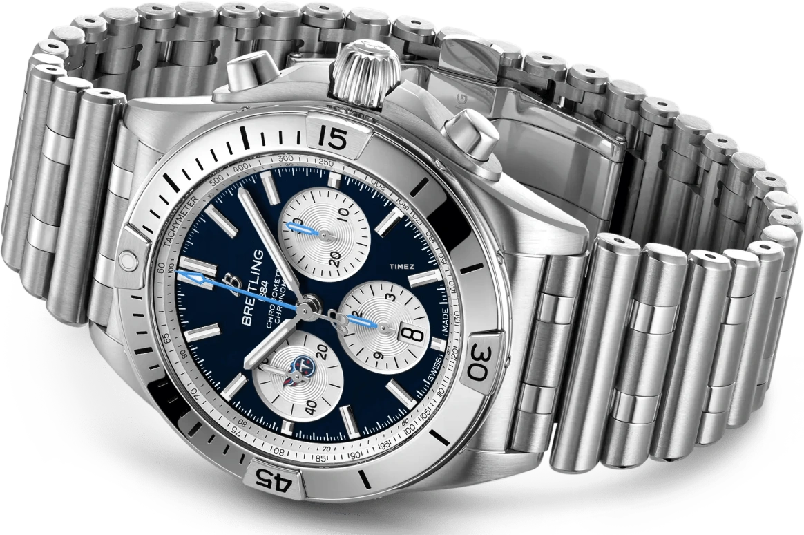 Breitling,Chronomat 42mm,42mm,Stainless Steel,Ocean Blue,White,Automatic,Chronograph,Day,AB01342B1C6A1