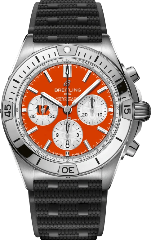 Breitling,Chronomat 42mm,42mm,Stainless Steel,Orange Red,Silver,Automatic,Chronograph,Day,AB01342B1O1S1