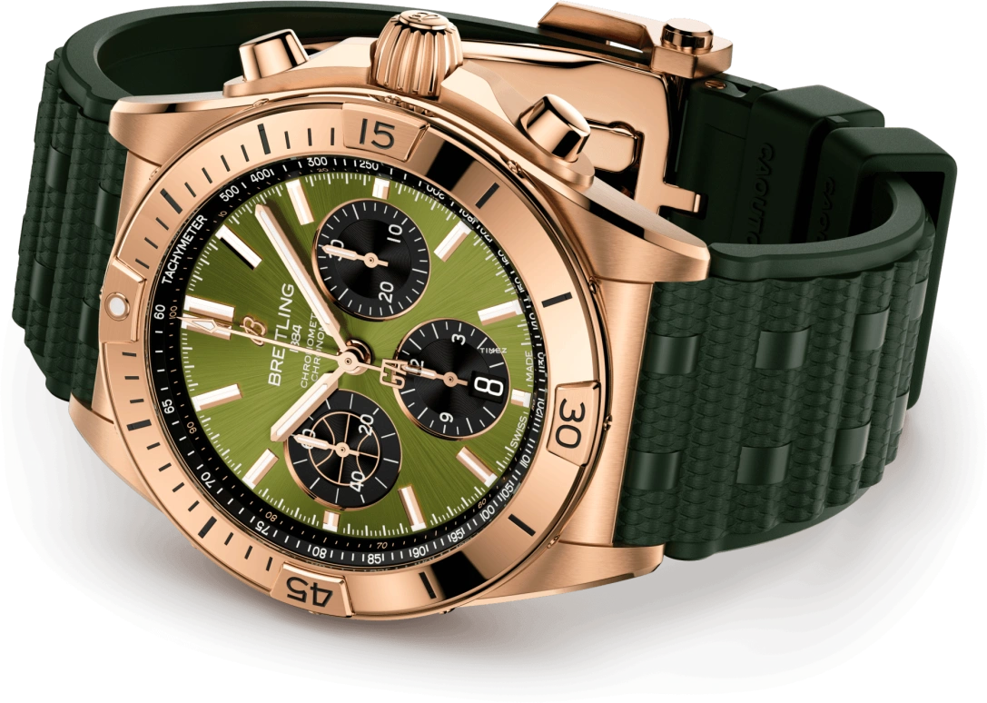 Breitling,Chronomat 42mm,42mm,Red Gold,Green,Automatic,Chronograph,Day,RB01344A1L1S1