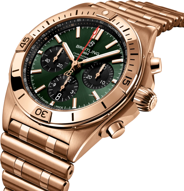 Breitling,Chronomat 42mm,42mm,Red Gold,Green,Black,Automatic,Chronograph,Day,RB0134101L1R1