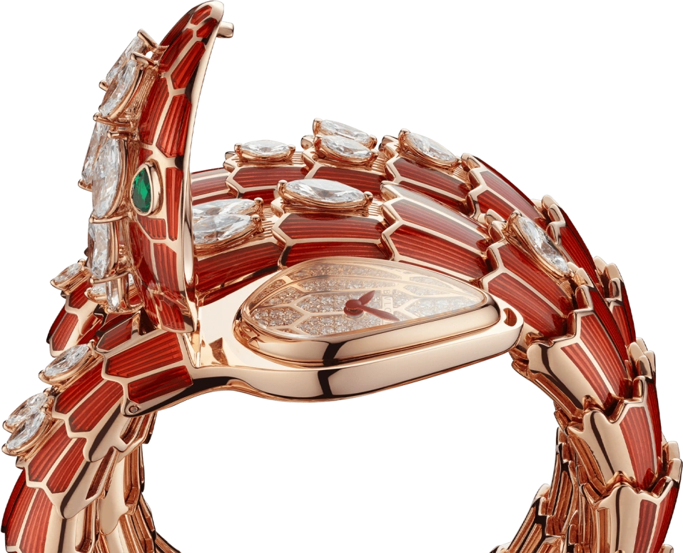 Bulgari,Serpenti 40mm,40mm,Rose Gold,Gold,Sapphire,Crystal Glass,Rose Gold,Red,Emerald,Diamonds,102527