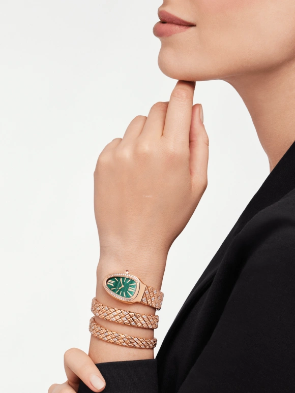 Bulgari,Serpenti 35mm,35mm,Rose Gold,Rose,Green,Quartz,Sapphire,Crystal Glass,Other,103658