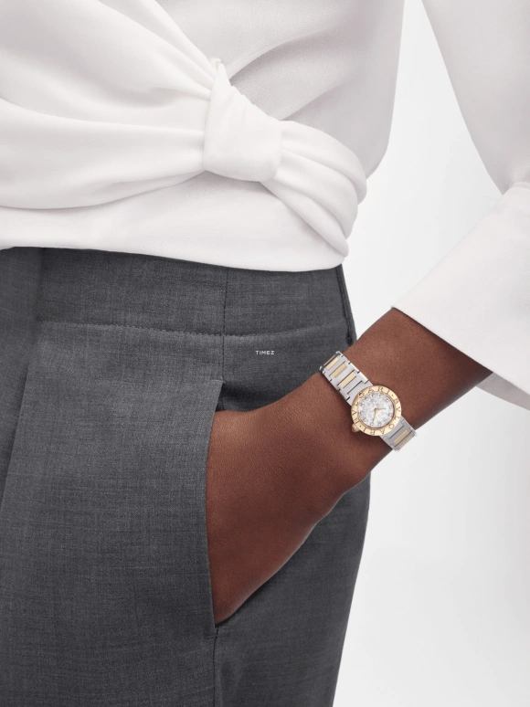 Bulgari,Bulgari Bulgari 23mm,23mm,Stainless Steel,Yellow Gold,White,Quartz,26280hours,In-house Caliber,104277