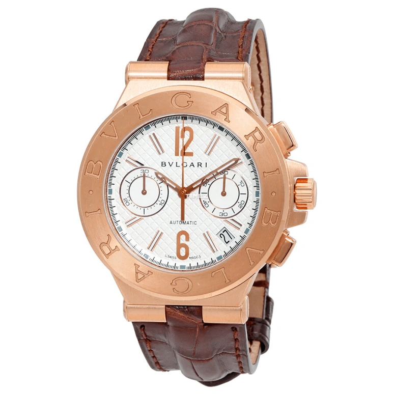 Bulgari,Other 40mm,40mm,Rose Gold,Silver,Automatic,Chronograph,Day,101658