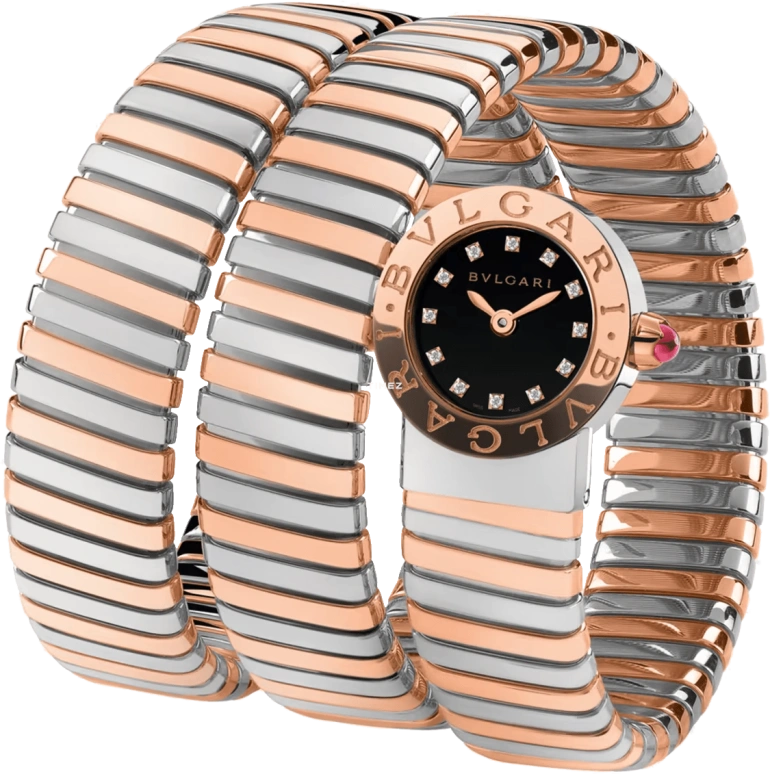 Bulgari,Bulgari Bulgari 19mm,19mm,Stainless Steel,Rose Gold,Black,Quartz,Sapphire,Crystal Glass,Round,103687