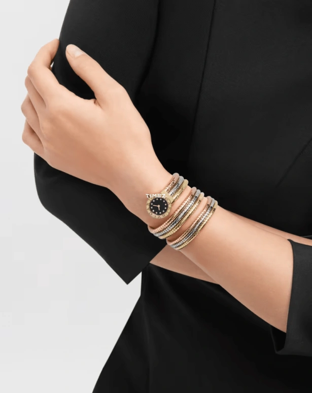 Bulgari,Bulgari Bulgari 21mm,21mm,Yellow Gold,Black,Quartz,Sapphire,Crystal Glass,Round,103776
