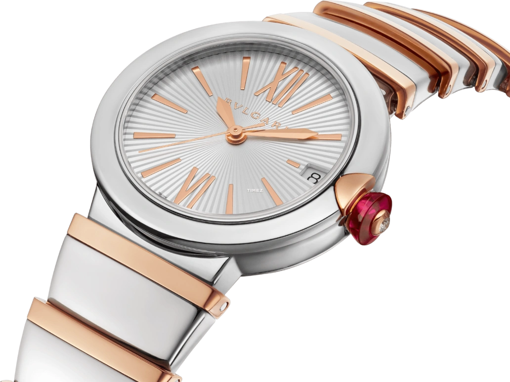 Bulgari,Lvcea 33mm,33mm,Stainless Steel,Rose Gold,Cream,Automatic,Day,42hours,102197