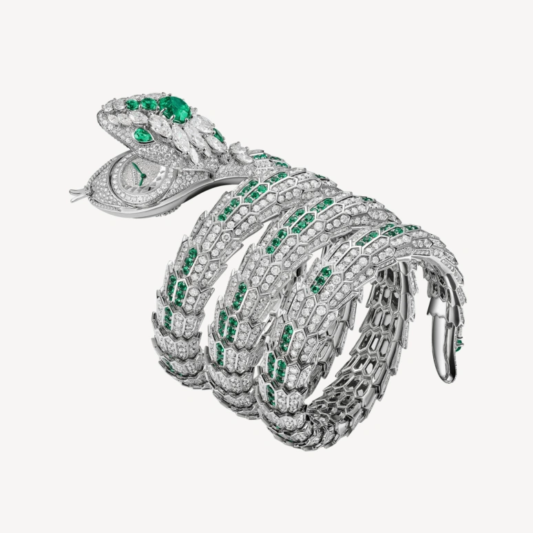 Bulgari,Serpenti 40mm,40mm,White Gold,White,Handwound,Silver White,Green,103785