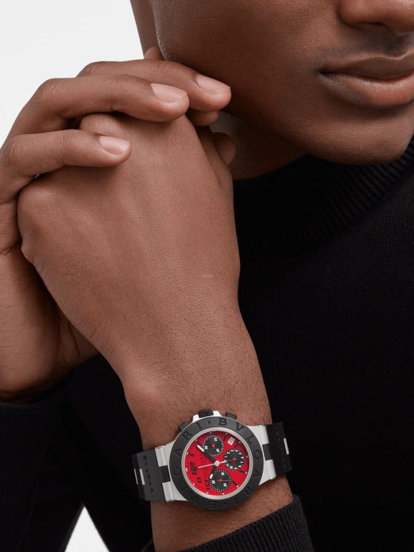 Bulgari,Other 40mm,40mm,Aluminium,Luminous,Black,Red,42hours,In-house Caliber,Sapphire,Crystal Glass,103701