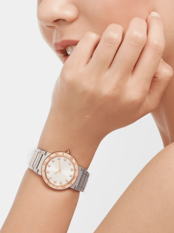 Bulgari,Bulgari Bulgari 33mm,33mm,Stainless Steel,Silver,Sapphire,Crystal Glass,Diamonds,103577