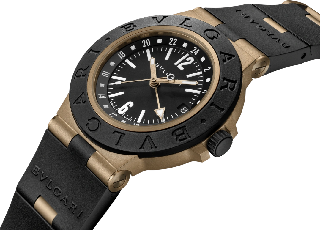 Bulgari,Aluminium 40mm,40mm,Rubber,Bronze,Black,Automatic,Day,Dule Time,104241