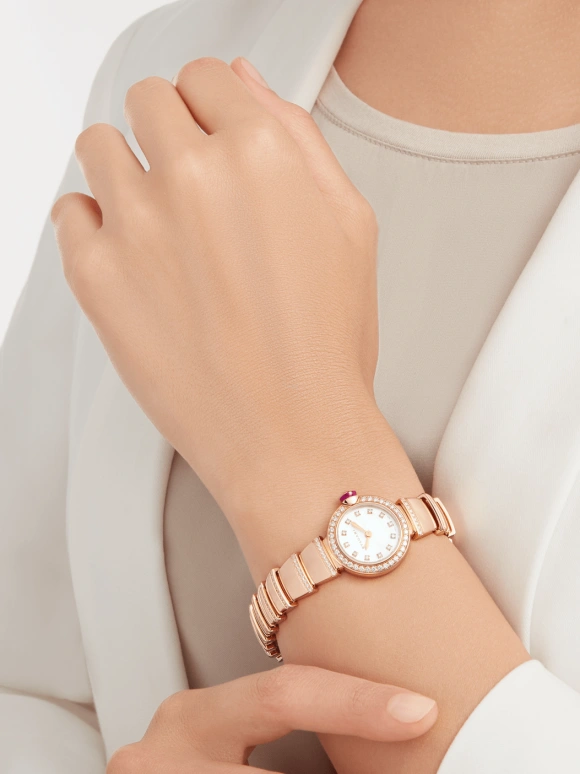Bulgari,Lvcea 23mm,23mm,Rose Gold,Silver White,Sapphire,Crystal Glass,Setting,Diamonds,102503