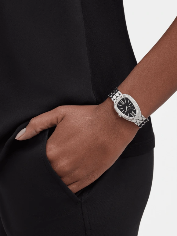 Bulgari,Serpenti 33mm,33mm,Stainless Steel,Black,Sapphire,Crystal Glass,103449