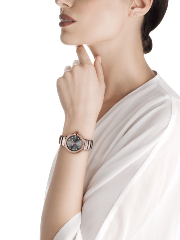 Bulgari,Lvcea 33mm,33mm,Stainless Steel,Black,Sapphire,Crystal Glass,Diamonds,103029