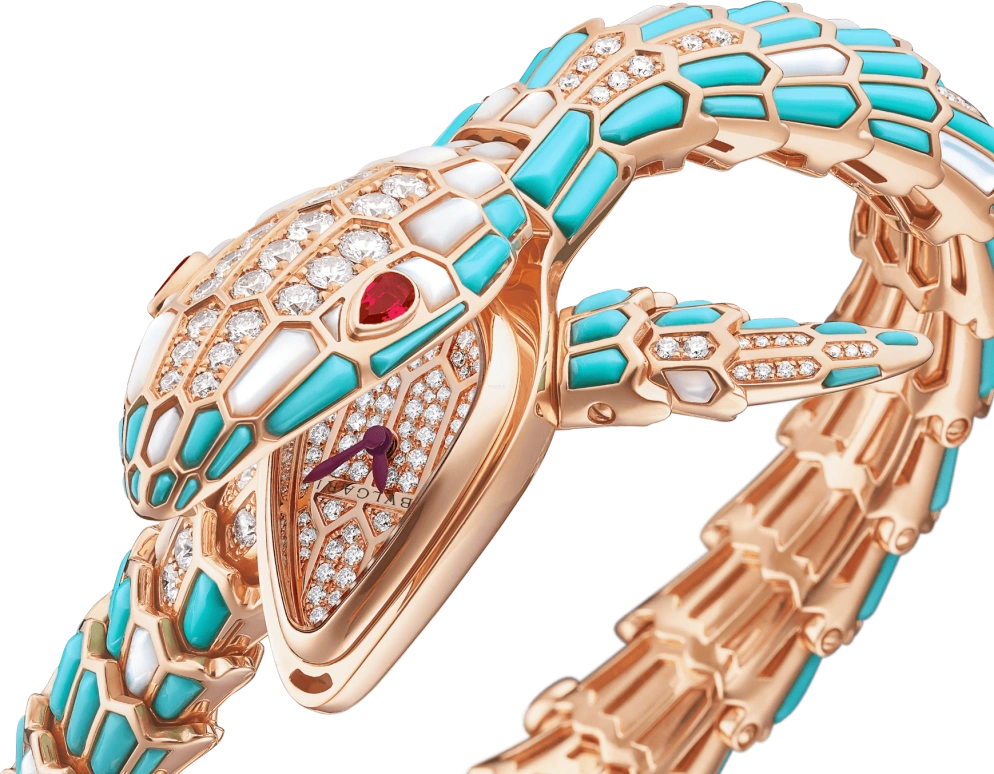 Bulgari,Serpenti 40mm,40mm,Rose Gold,Pearl,Sapphire,Crystal Glass,Rose Gold,Setting,Diamonds,Mother of Pearl,102533