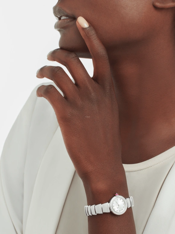 Bulgari,Lvcea 23mm,23mm,White Gold,Silver,Sapphire,Crystal Glass,Setting,Diamonds,102514